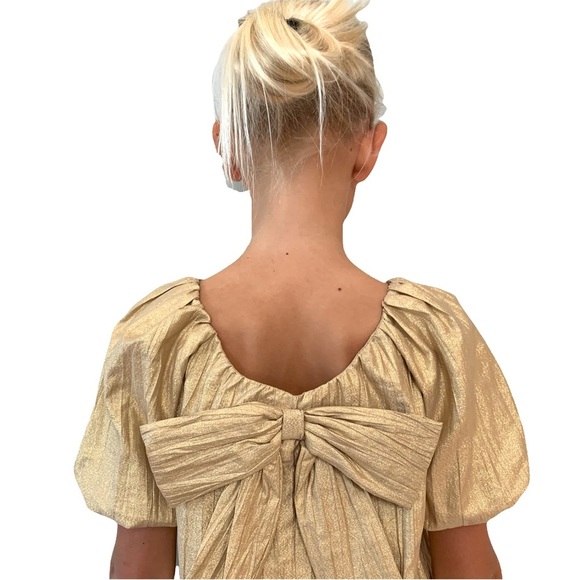 Gold Zara Blouse with Bow. Size 9 - Picture 2 of 10